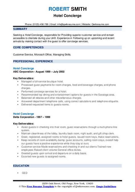 hotel concierge resume example.